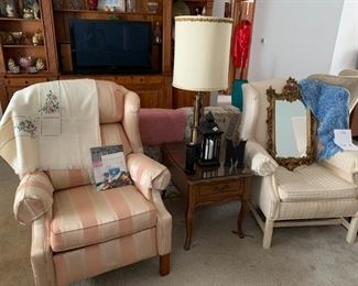 Striped Recliner and Ethan Allen Wing Back Chair!
