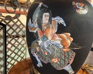 Reduced! Now $225. Large Porcelain Lamp, Samurai Design