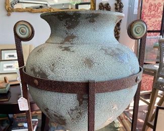 Reduced! Now $125. Lovely Bronze Urn on Iron stand, 4 ft tall.