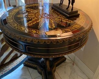 Reduced! was $1495, now $1250.  Grand Maitland Smith Foyer Table; 32"W x 29"H; with drawers, gorgeous inlaid center, brass gilded detail. 