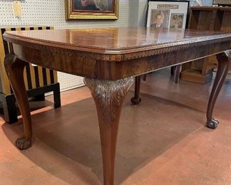 New Arrival! Dining Room Table, $325. 56" long x 35" wide x 30 high. Ball and claw feet, figured wood.
