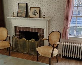 Louis xvth Chairs and French Style Fireplace Screen