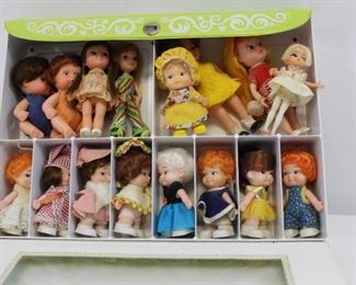 Vintage Mattel Kiddles Dolls in Green Collector's Case