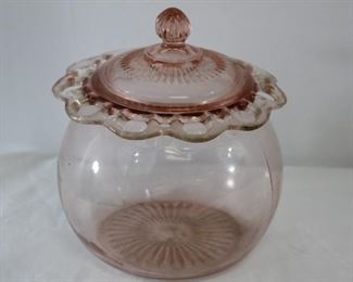 Pink Depression Glass Canister w/ Lid