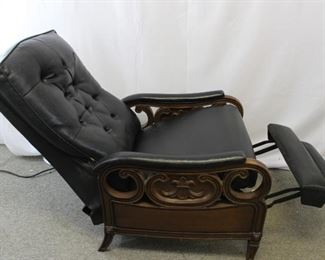Leather & Carved Wood Recliner