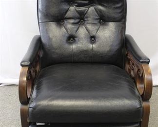 Leather & Carved Wood Recliner