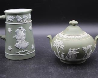 Ceramic Pitcher & Wedgwood Jasperware Container 