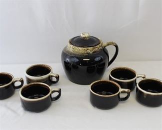 Stoneware Covered Pitcher & Cups