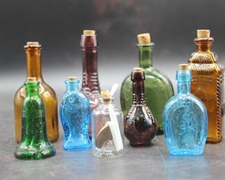 Antique Taiwanese Colored Glass Bottles 9 PC 