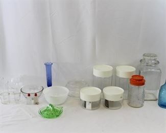 Vintage Glass Canisters, Drinkware, Decanter, & Bowls