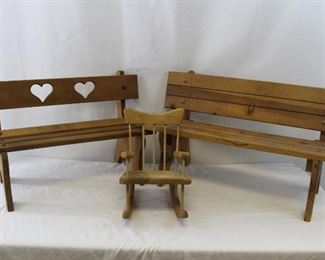 Wood Children's Benches & Doll Rocking Chair