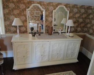 Painted White Dresser 69x20x32 $175 Two Tall White framed Mirrors 63" tall $40 each