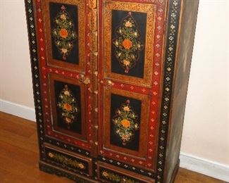 Vintage/Antique Wood Floral Painted Cabinet $300 possibly Indian
