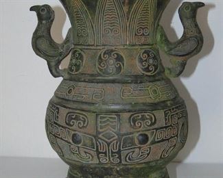Primitive Aztec? Vase Double Bird Handle $250 Bottom is loose but present