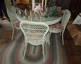 Seafoam Green Wicker Table and Chairs $150 set, Braided Oval Rug $50