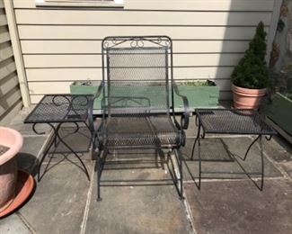 Wrought iron chair and two side tables &60