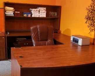 Executive Desk with Extension, Hutch, Filing Cabinet