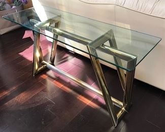 Brass Console Table with Glass Top from D&D Building $1500