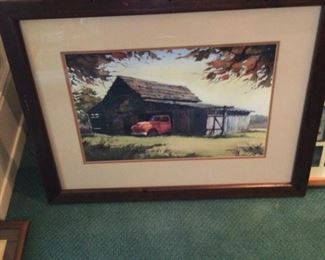 An Original Watercolor of The Red Truck In The Barn