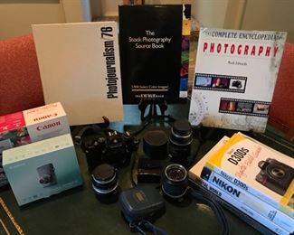 Nikkormat EL SLR Camera, Lenses, and Book Lot