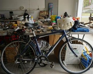 Raleigh bicycle, helmets, various gear,