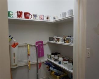 Large assortment of cups, pantry items