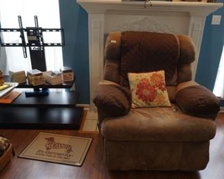 Large recliner with adjustable headrest, 3 tier TV stand, CD's