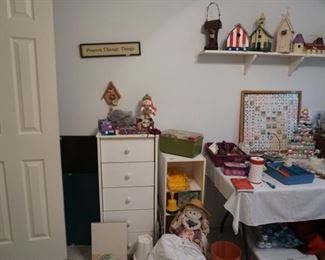 Hand crafted mop doll, small chest (sold), small cubie Bird houses