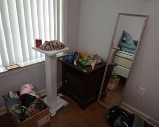 Wood pedstal , mirror, small cabinet