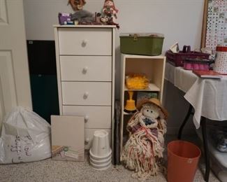 Vintage sewing box, arts & crafts mop doll, small cubby,