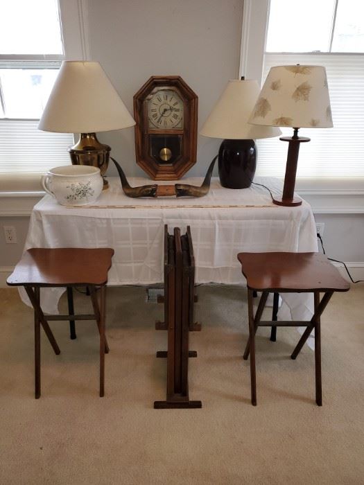 001 Bullhorns, Antique Chamber Pot, Clock, and Lighting