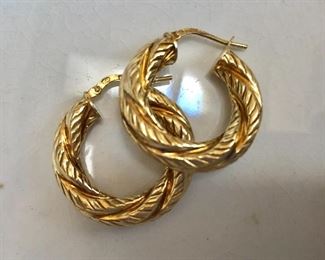 $30 Sterling silver hoops, gold wash Italy.  1"diam 