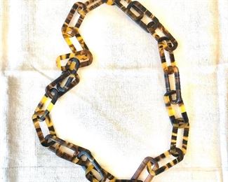 $40 Faux Tortoise shell square hoop necklace 26" Long 
