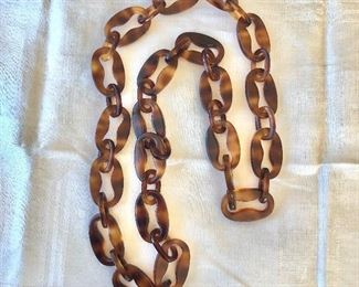 $40 Extra long faux tortoise shell necklace or belt 36" Long 