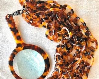 $45 Faux tortoise shell magnifying glass on faux tortoise shell chain 