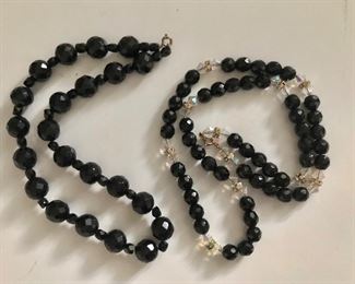 $20, $35 French jet crystal beaded necklaces Left 18" long, Right 26 "  long 