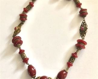 $35 Art deco beaded and filigree necklace.  17"L 