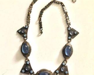 $35 Blue stone art deco triangle shaped necklace.  15"L