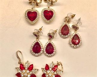 $12 each Red and white rhinestone earrings Hearts and teardrop earrings SOLD 