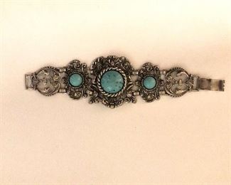 $20 Vintage faux turquoise and silver tone bracelet 
