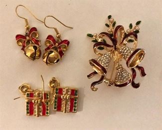 $12 each Bells and presents themed earrings and pin Bells and bow earrings SOLD 