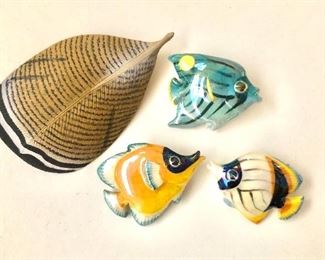 $20 signed feather pin, $20 (LOT) 3 signed fish pins 