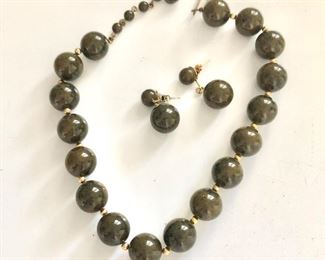 $30 Dark green beaded necklace and earrings set 