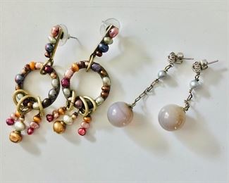 $25 ea  Faux pearl and stone earrings on chain Left 2 and 3/4 " long  Pearl earrings SOLD 
