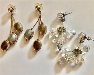 $12 ea Left Mixed metal dangly earrings SOLD  2"L, right aurora borealis crystal earrings AVAILABLE 