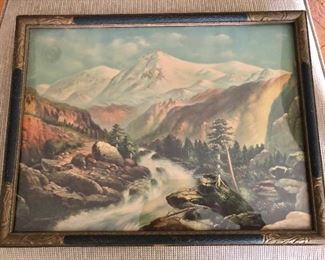 $95 Framed mountain scene 16.5" L by 12.5" H 
