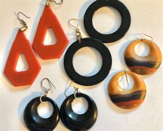 $20- each Lower black hoops tested  bakelite  Red earrings 21/4 " long, black hoops 13/4" L 