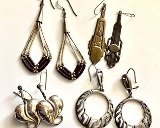 $20 each mostly sterling, mismatched art deco upper right Longest learrings on left 2" long 