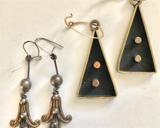 $20 each modernist earrings, far left Mexico "925" Earrings on right are 2" long 