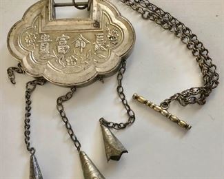 $50 Chinese pendant AS IS missing dangles on chain 10" long, pendant itself is 4" long 